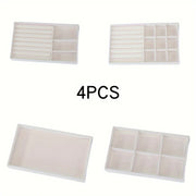 Jewelry Organizer Set - 4 Beige Trays For Earrings, Bracelets & Necklaces