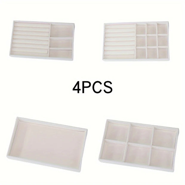 Jewelry Organizer Set - 4 Beige Trays For Earrings, Bracelets & Necklaces