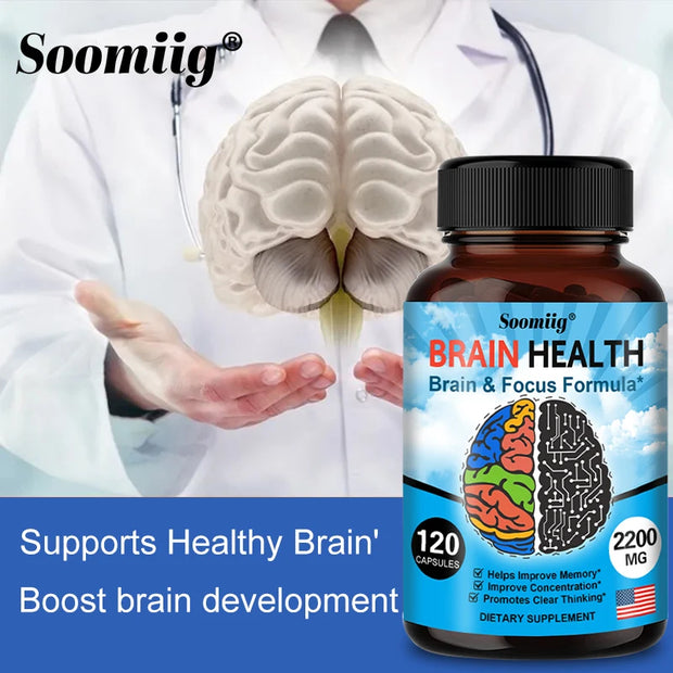 2200 mg Brain Booster with Vitamin B6, B12 supplement to support memory, mental clarity and immune system health.