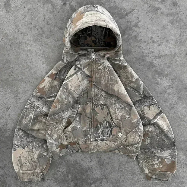 Blokette Retro Tactical Camouflage Zipper Cotton-Padded Jacket Women's Y2K Harajuku Gothic Plush Warm Casual Hoodie Sweatshirt