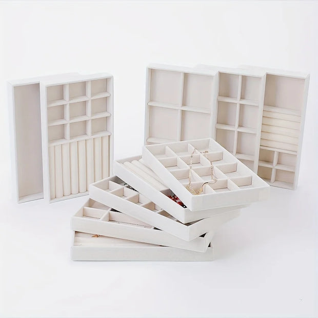 Jewelry Organizer Set - 4 Beige Trays For Earrings, Bracelets & Necklaces