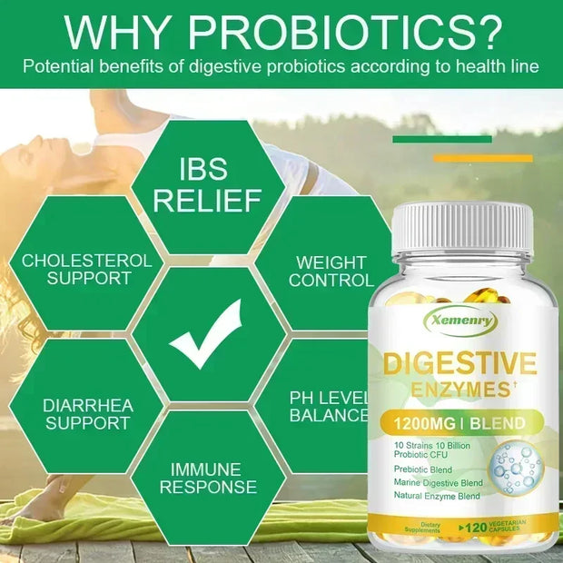Digestive Enzyme Capsules - with Probiotics & Prebiotics - Promote Digestion, Intestinal Health, Relieve Flatulence