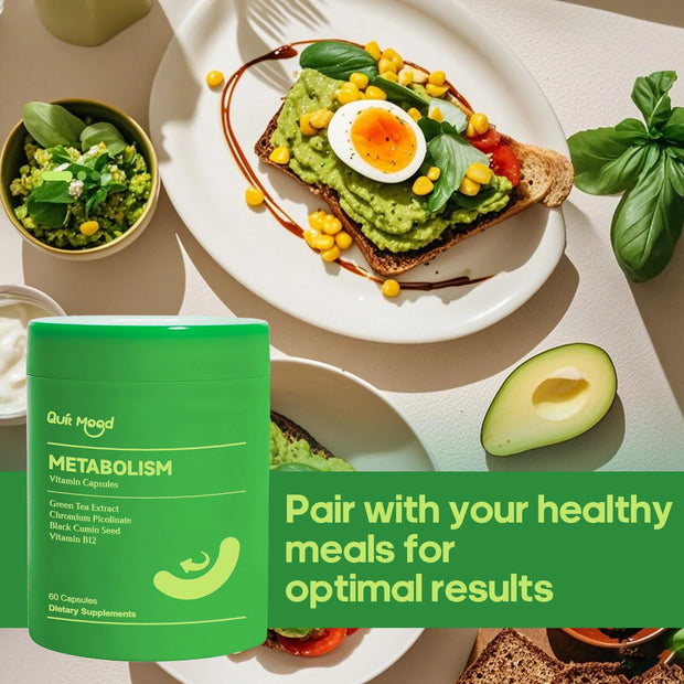 QUITMOOD-METABOLISM Vitamin Capsules, Green Tea Extract Chromium Picolinate Black Cumin Seed Vitamin B12, 60 Capsules
