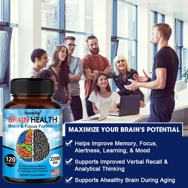 2200 mg Brain Booster with Vitamin B6, B12 supplement to support memory, mental clarity and immune system health.