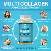 Multi Collagen Peptides-60/120 Capsules-Anti Aging, Health Skin, Nail, Hair, Collagen Capsules,Type I, II, III