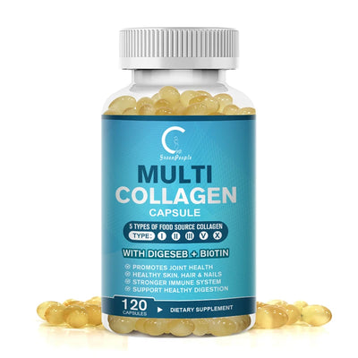 Multi Collagen Peptides-60/120 Capsules-Anti Aging, Health Skin, Nail, Hair, Collagen Capsules,Type I, II, III