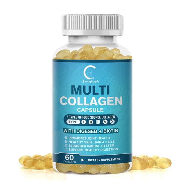 Multi Collagen Peptides-60/120 Capsules-Anti Aging, Health Skin, Nail, Hair, Collagen Capsules,Type I, II, III