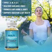 Multi Collagen Peptides-60/120 Capsules-Anti Aging, Health Skin, Nail, Hair, Collagen Capsules,Type I, II, III
