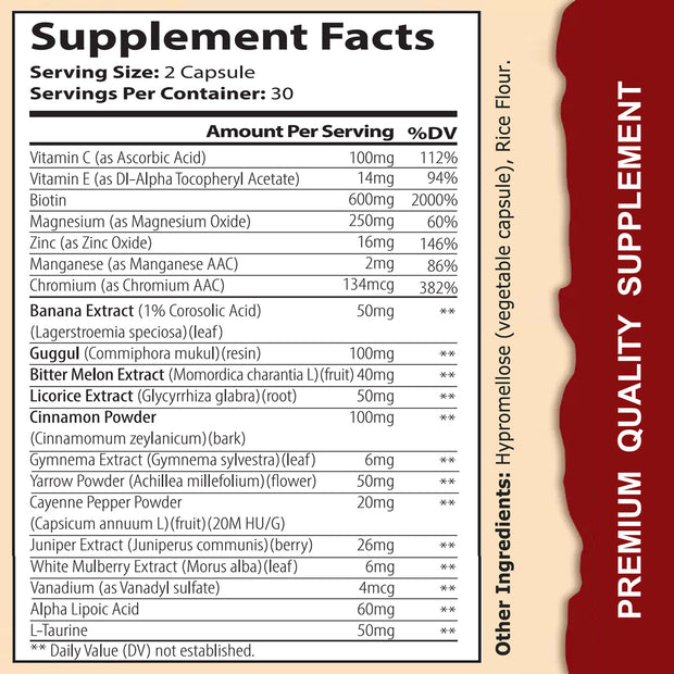 WINYEL Blood Sugar Complex Pure Premium Supplement - Supports Healthy Blood Sugar Already Within Normal Range Natural With Cinnamon, Bitter Melon, Chromium, Mulberry, Alpha Lipoic Acid, 60Capsules